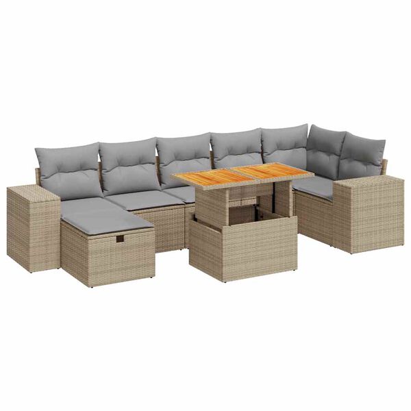 vidaXL Set sof&aacute;s jard&iacute;n y cojines 5 pzas rat&aacute;n sint&eacute;tico acacia beige