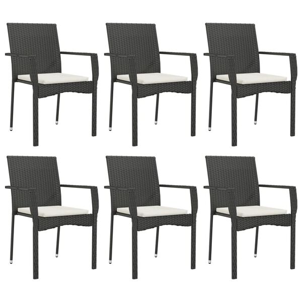 vidaXL Set de comedor de jard&iacute;n 7 pzas y cojines rat&aacute;n sint&eacute;tico negro