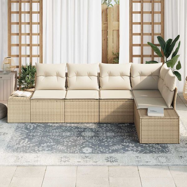 vidaXL Conjunto de sof&aacute; de jard&iacute;n 5 pcs Beige rat&aacute;n sint&eacute;tico