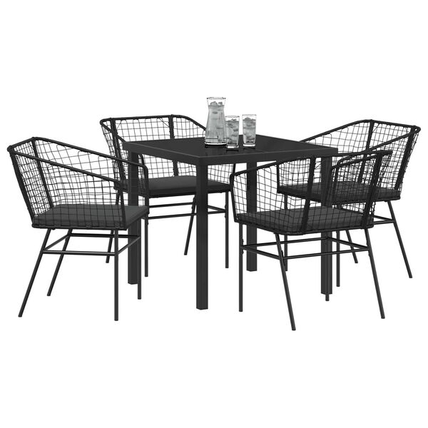vidaXL Conjunto de Comedor de Jard&iacute;n 5 pcs Negro rat&aacute;n sint&eacute;tico