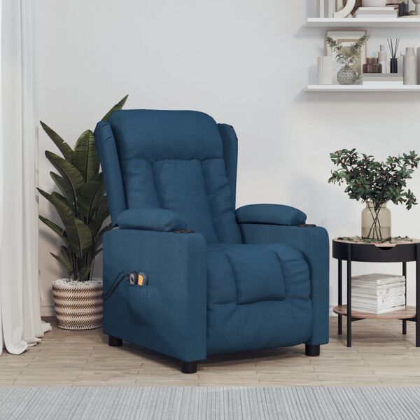 vidaXL Sill&oacute;n de masaje elevable de tela azul