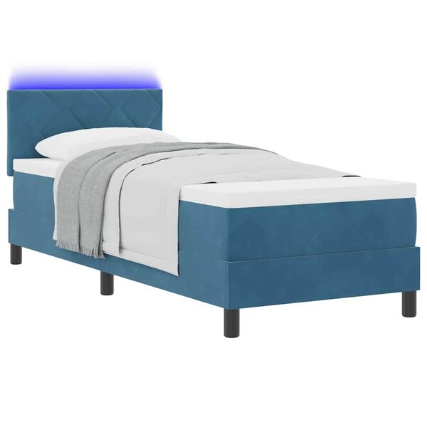 vidaXL Cama Box Spring LED con LED Azul Oscuro 80 x 200 cm Terciopelo