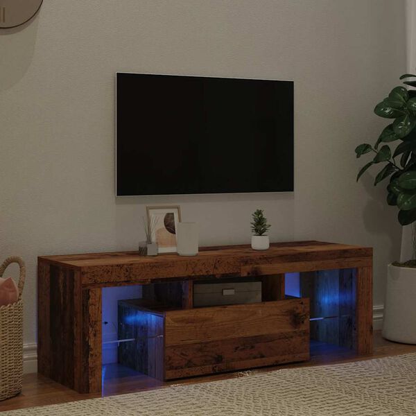 vidaXL Mueble TV luces LED madera ingenier&iacute;a envejecida 120x36,5x40 cm