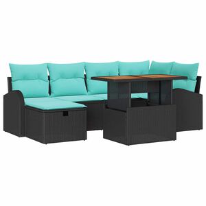 vidaXL Conjunto de sof&aacute; de jard&iacute;n 7 uds. Negro rat&aacute;n sint&eacute;tico