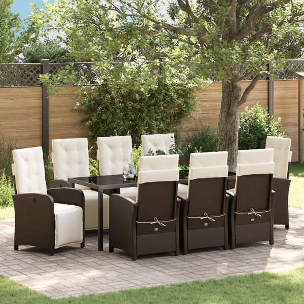 vidaXL Conjunto de Comedor de Jard&iacute;n 9 pcs Marr&oacute;n rat&aacute;n sint&eacute;tico