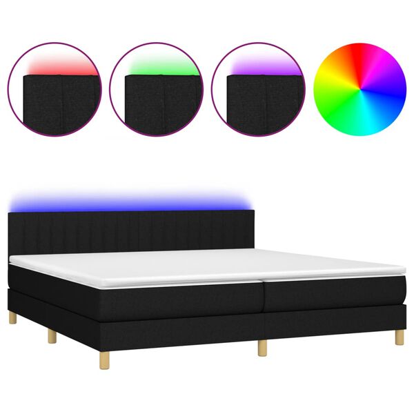 vidaXL Cama box spring con colch&oacute;n LED tela negro 200x200 cm