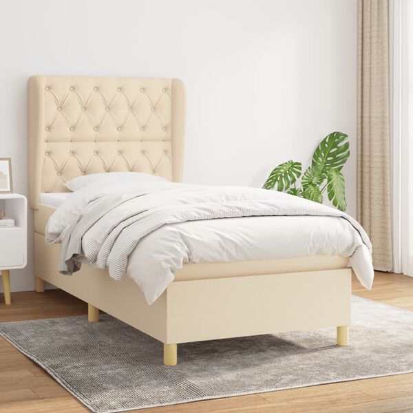 vidaXL Cama box spring con colch&oacute;n tela color crema 80x200 cm