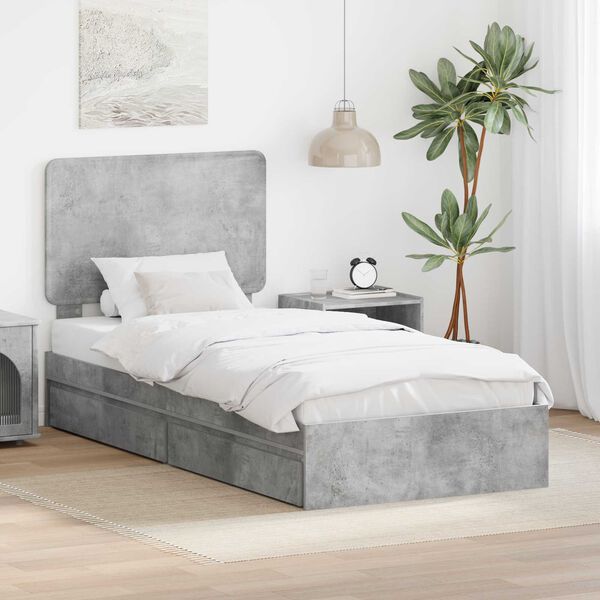 vidaXL Cama con almacenamiento con cabecera Gris Concreto 100 x 200 cm