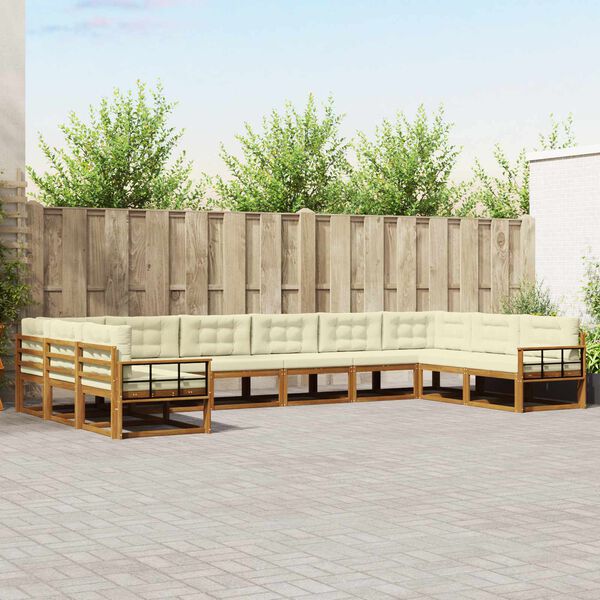 vidaXL Conjunto de sof&aacute;s de exterior con coj&iacute;n 10 pcs Natural y Crema