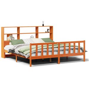 vidaXL Cama con estanter&iacute;a sin colch&oacute;n madera maciza marr&oacute;n 180x200cm