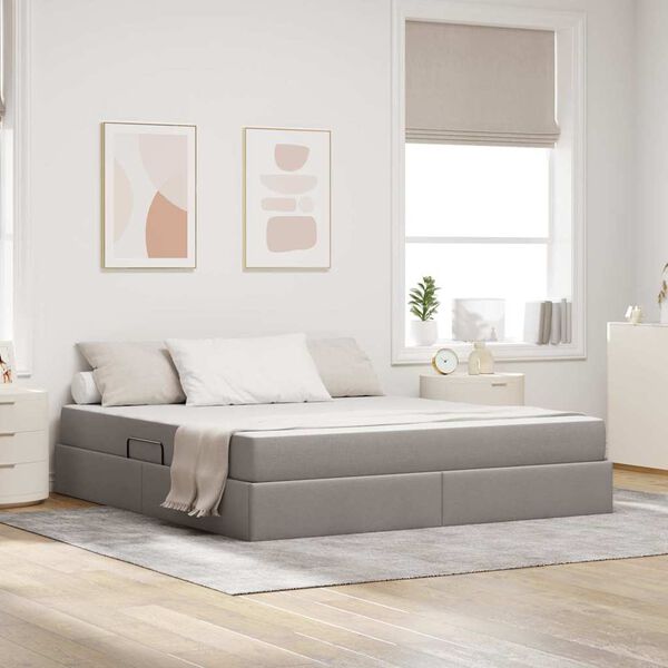 vidaXL Cama con almacenamiento y colchón Taupé 180 x 200 cm Poliéster