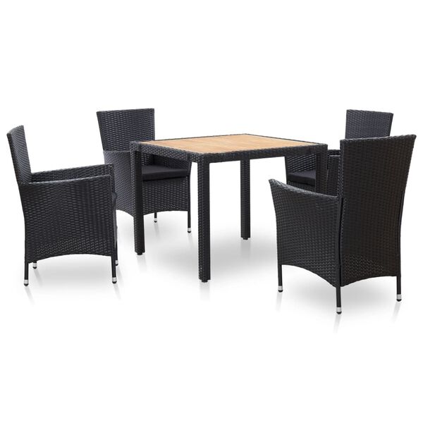 vidaXL Set de comedor de jard&iacute;n 5 pzas y cojines rat&aacute;n sint&eacute;tico negro
