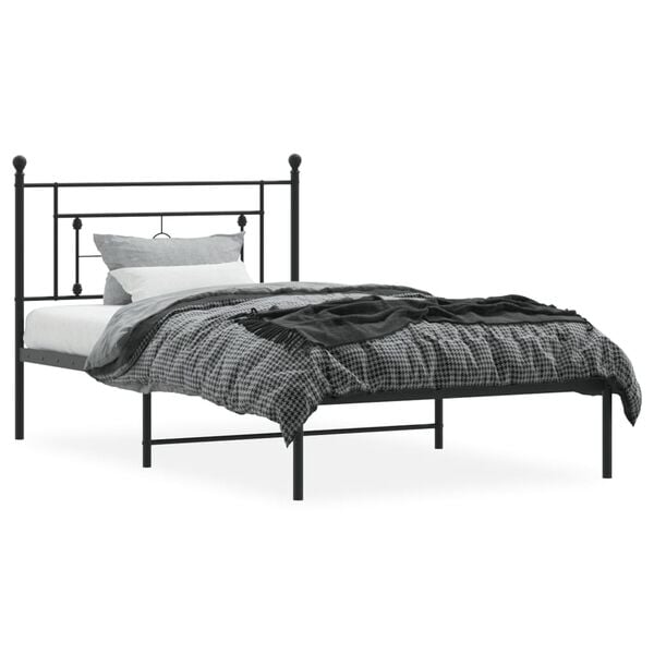 vidaXL Estructura cama sin colch&oacute;n con cabecero metal negro 107x203 cm