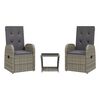 vidaXL Set comedor de jard&iacute;n 3 piezas con cojines rat&aacute;n sint&eacute;tico gris