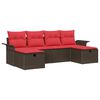 vidaXL Conjunto de sof&aacute; de jard&iacute;n 6 uds. Marr&oacute;n y Rojo rat&aacute;n sint&eacute;tico