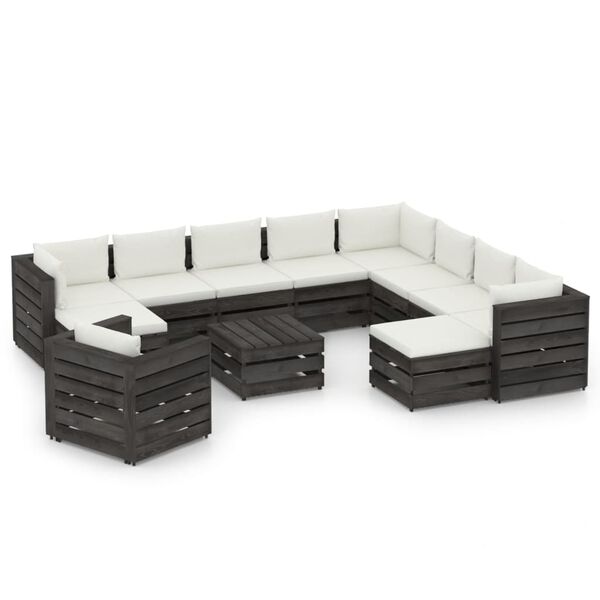 vidaXL Muebles de jard&iacute;n 12 pzas con cojines madera impregnada gris
