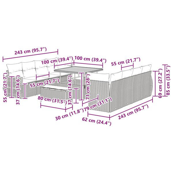 vidaXL Conjunto de sof&aacute; de jard&iacute;n 11 pcs Negro Polirat&aacute;n
