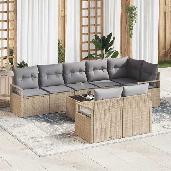 vidaXL Conjunto de sof&aacute;s de jard&iacute;n con coj&iacute;n 9 pcs Beige y Gris Claro