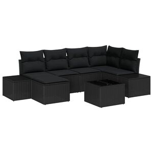 vidaXL Conjunto de sof&aacute; de jard&iacute;n 7 pcs Negro rat&aacute;n sint&eacute;tico