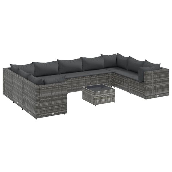 vidaXL Set de muebles de jardín 10 pzas y cojines ratán sintético gris
