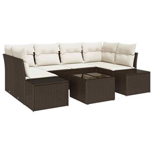 vidaXL Conjunto de sof&aacute; de jard&iacute;n 8 uds. Marr&oacute;n y crema