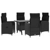 vidaXL Juego de comedor para exteriores 5 pcs Negro rat&aacute;n sint&eacute;tico