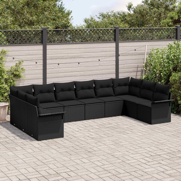 vidaXL Conjunto de sof&aacute; de jard&iacute;n 10 pcs Negro rat&aacute;n sint&eacute;tico