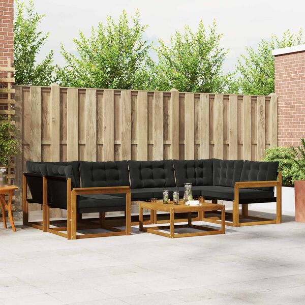 vidaXL Conjunto de sof&aacute;s de exterior con coj&iacute;n 7 pcs Natural y negro