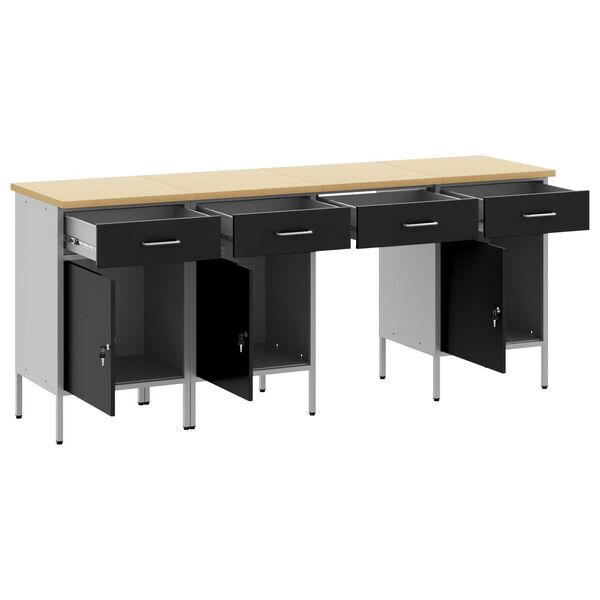 vidaXL Armario de trabajo con cajón 4 pcs Negro 200 x 55 x 85 cm