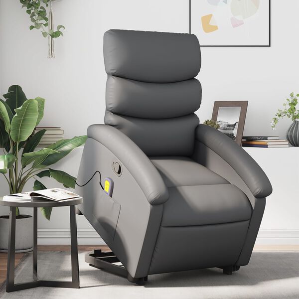 vidaXL Sillón reclinable de masaje de pie cuero artificial gris