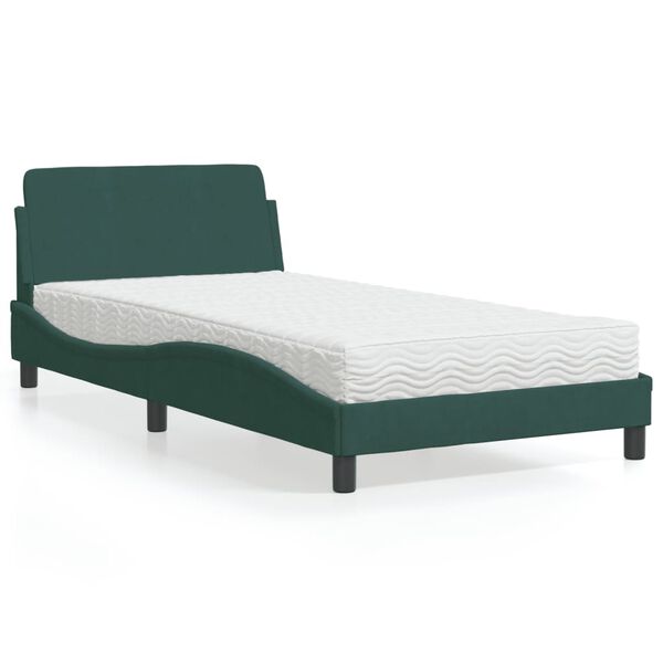 vidaXL Cama con colch&oacute;n Dover terciopelo verde oscuro 100x200 cm