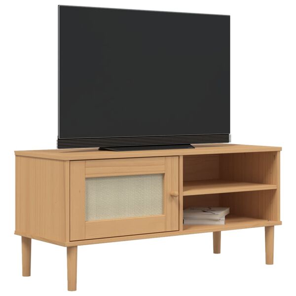 vidaXL Mueble de TV SENJA aspecto ratán madera pino marrón 106x40x49cm