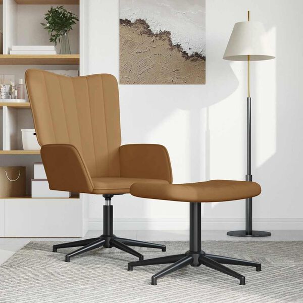 vidaXL Silla de relajaci&oacute;n con reposapi&eacute;s terciopelo marr&oacute;n