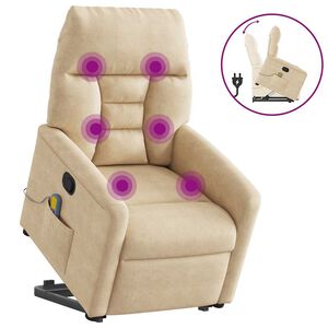 vidaXL Sill&oacute;n reclinable de masaje elevable tela de microfibra crema
