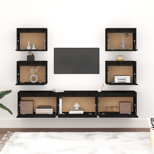 vidaXL Muebles para TV 7 piezas madera maciza de pino negro