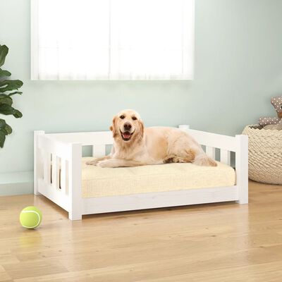 vidaXL Cama para perros madera maciza de pino blanco 75,5x55,5x28 cm