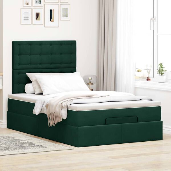 vidaXL Estructura de cama otomana colchones terciopelo verde oscuro