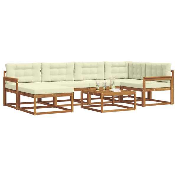 vidaXL Conjunto de sof&aacute;s de exterior con coj&iacute;n 7 pcs Natural y Crema