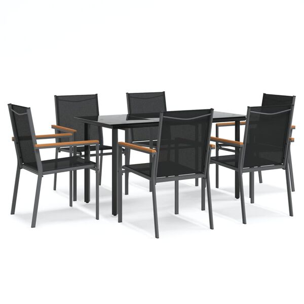 vidaXL Juego de comedor para jardín 7 piezas acero y textilene negro