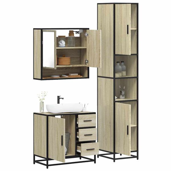 vidaXL Set de muebles de baño 3 pzas madera contrachapada roble Sonoma