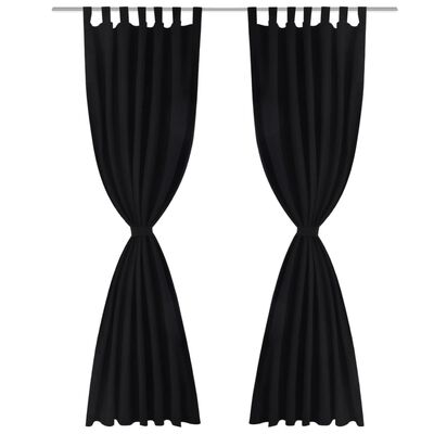2 cortinas negras micro-satinadas con trabillas, 140 x 245 cm