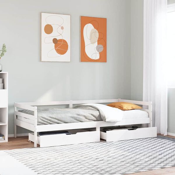 vidaXL Sofá cama con cajones madera maciza de pino blanco 90x200 cm