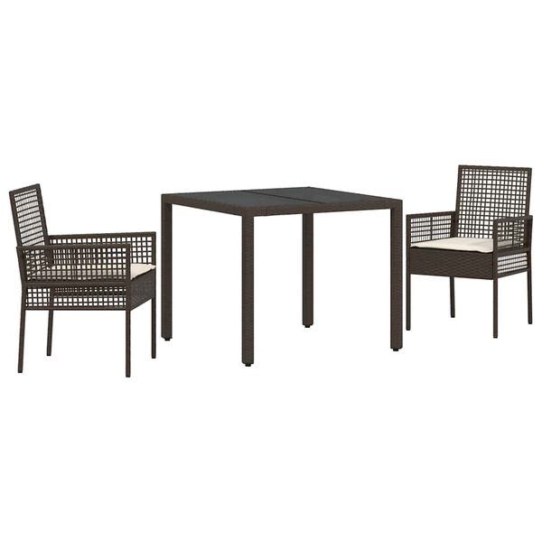 vidaXL Conjunto de Comedor de Jard&iacute;n 3 pcs Marr&oacute;n rat&aacute;n sint&eacute;tico
