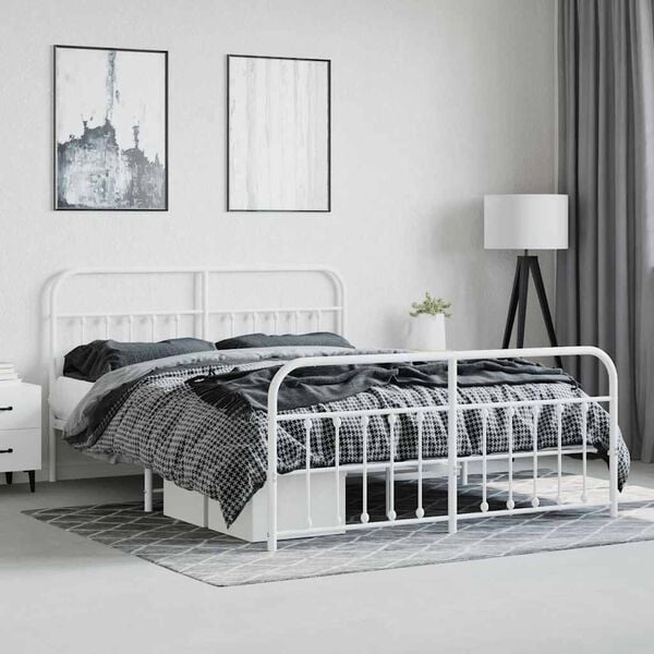 vidaXL Estructura cama sin colch&oacute;n con estribo metal blanco 180x200 cm