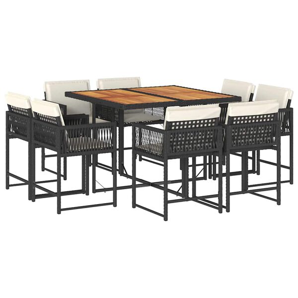 vidaXL Set de comedor de jard&iacute;n 9 pzas y cojines rat&aacute;n sint&eacute;tico negro