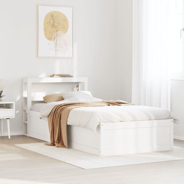 vidaXL Estructura de cama con cabecero madera de pino blanca 90x200 cm