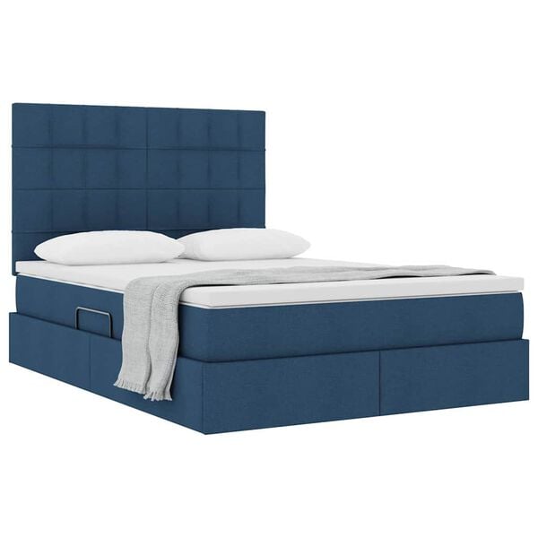 vidaXL Cama con almacenamiento Azul 140 x 200 cm Cuero sintético
