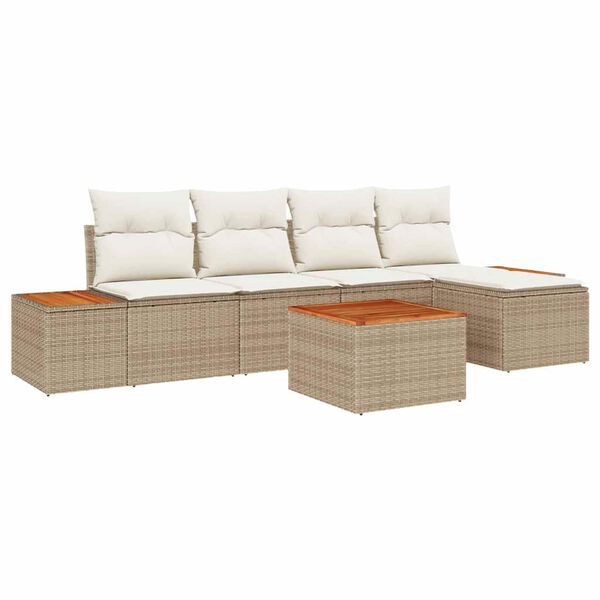 vidaXL Conjunto de sof&aacute; de jard&iacute;n 6 pcs Beige rat&aacute;n sint&eacute;tico
