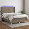 vidaXL Cama box spring colch&oacute;n y luces LED tela gris taupe 140x200 cm