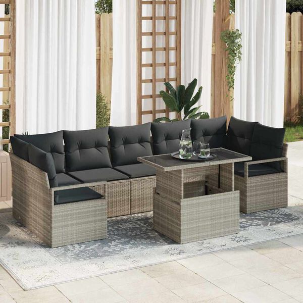 vidaXL Conjunto de sof&aacute; de jard&iacute;n 8 pcs Gris Claro Polirat&aacute;n